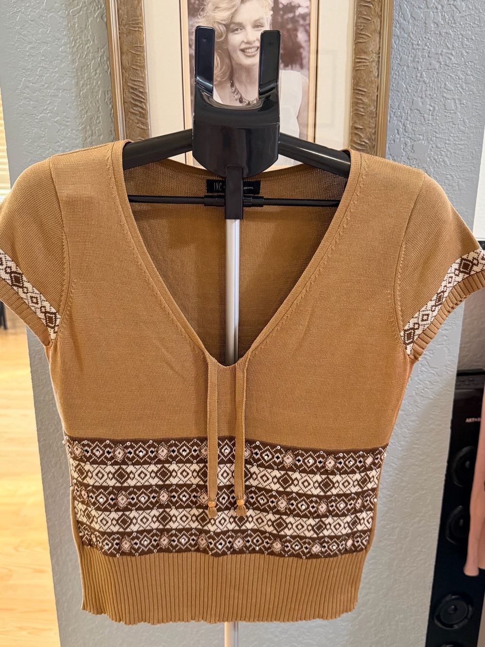 INC International Concepts Camel Brown Knit V-Neck.